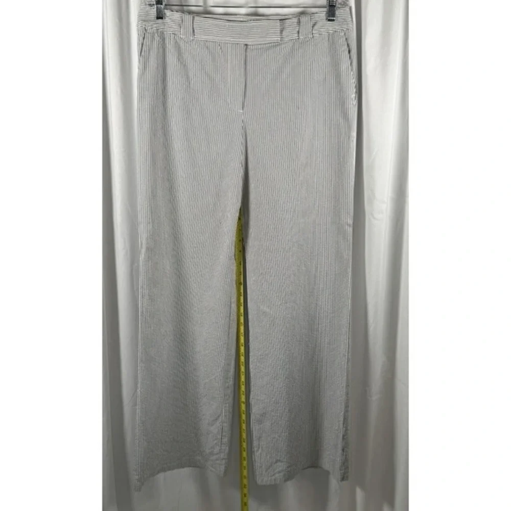 Ann Taylor Loft Seersucker‎ Wide Leg Striped Pants Blue White Cotton 12 86-37
